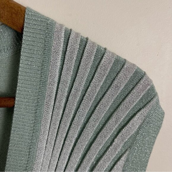 Ted Baker green silver metallic v-neck sweater vest top lightweight stretch S - Picture 3 of 9